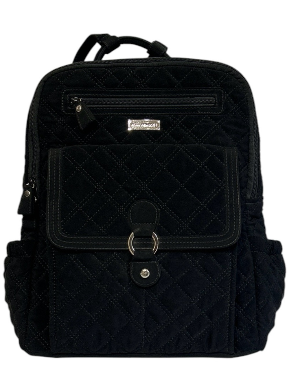 Vera Bradley Backpack Medium Black Diamond Quilted Zebra Tote Bag Travel Daypack
